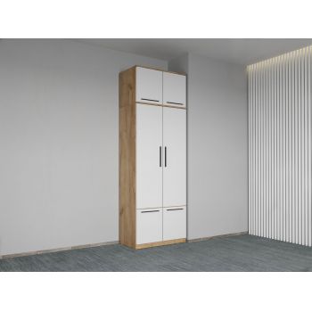 Dulap dormitor Stejar Auriu+Alb 2U cu suprapozabil - Madrid ieftin