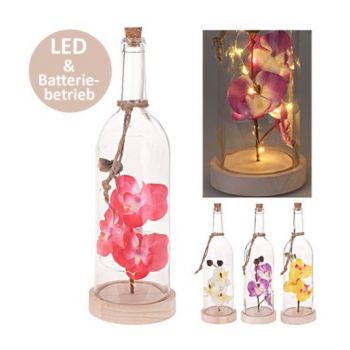 Lampa decorativa Sticla cu orhidee si 10 leduri, 35 cm, Multicolor