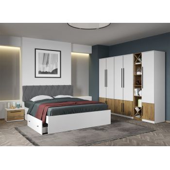 Set dormitor Alb cu Flagstaff Oak fara comoda - Sidney - C40