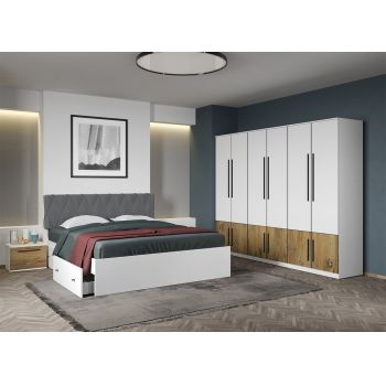 Set dormitor Alb cu Flagstaff Oak fara comoda - Sidney - C54