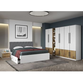Set dormitor Alb cu Flagstaff Oak fara comoda - Sidney - C56