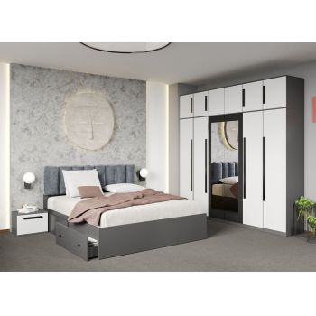 Set dormitor Alb cu Gri fara comoda - Dallas - C35 ieftin