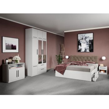 Set dormitor complet Alb cu comoda - Madrid - C40