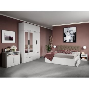 Set dormitor complet Alb cu comoda - Madrid - C48
