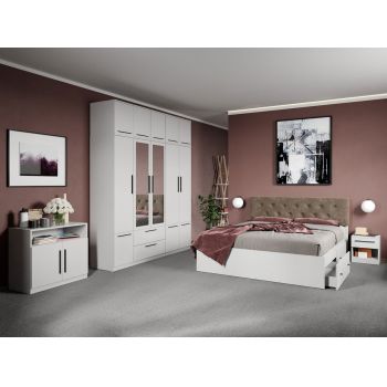 Set dormitor complet Alb cu comoda - Madrid - C56
