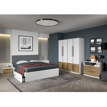 Set dormitor complet Alb cu Flagstaff Oak - Sidney - C21 ieftin