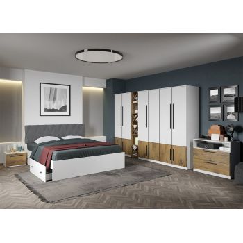 Set dormitor complet Alb cu Flagstaff Oak - Sidney - C55 ieftin