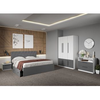 Set dormitor complet Alb cu Gri - Sidney - C01 ieftin