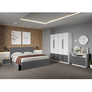 Set dormitor complet Alb cu Gri - Sidney - C17 ieftin