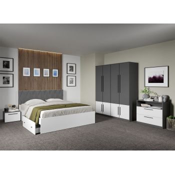 Set dormitor complet Gri Antracit cu Alb - Sidney - C25 ieftin