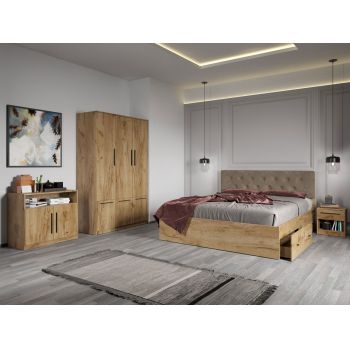 Set dormitor complet Stejar Auriu cu comoda - Madrid - C02 ieftin