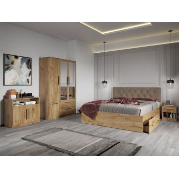 Set dormitor complet Stejar Auriu cu comoda - Madrid - C04 ieftin