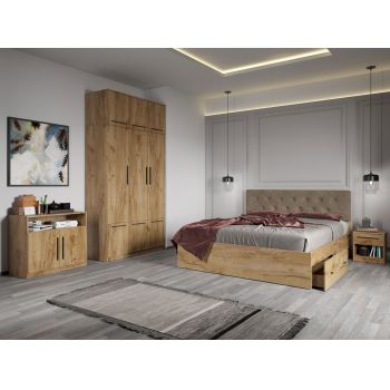 Set dormitor complet Stejar Auriu cu comoda - Madrid - C06 ieftin