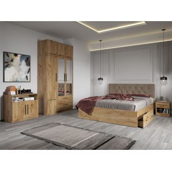 Set dormitor complet Stejar Auriu cu comoda - Madrid - C08 ieftin