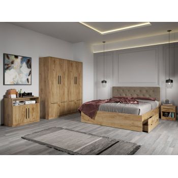 Set dormitor complet Stejar Auriu cu comoda - Madrid - C10