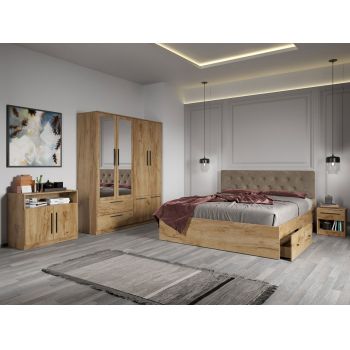 Set dormitor complet Stejar Auriu cu comoda - Madrid - C12 ieftin
