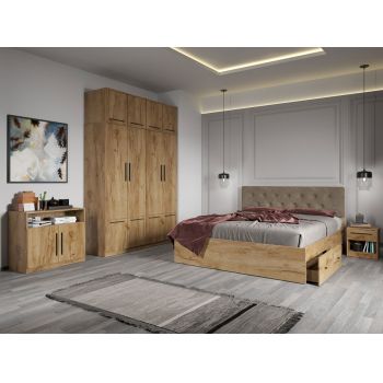 Set dormitor complet Stejar Auriu cu comoda - Madrid - C14 ieftin