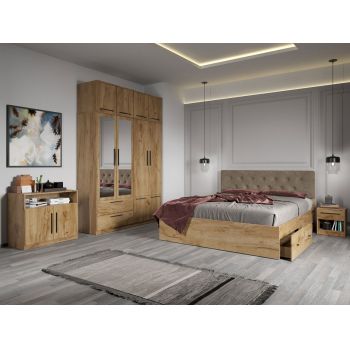 Set dormitor complet Stejar Auriu cu comoda - Madrid - C16 ieftin
