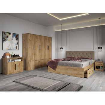 Set dormitor complet Stejar Auriu cu comoda - Madrid - C18 ieftin