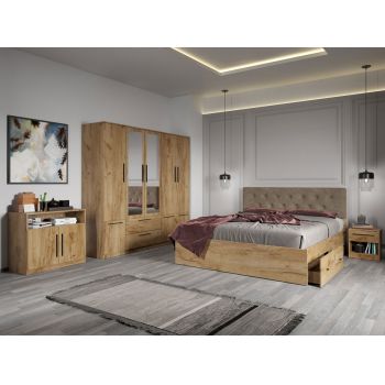 Set dormitor complet Stejar Auriu cu comoda - Madrid - C20