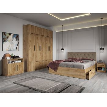 Set dormitor complet Stejar Auriu cu comoda - Madrid - C22 ieftin
