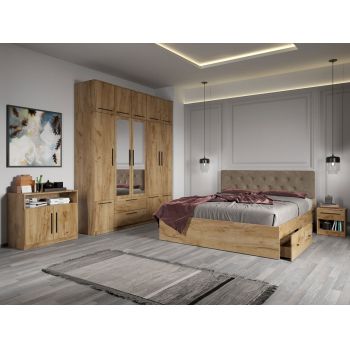 Set dormitor complet Stejar Auriu cu comoda - Madrid - C24