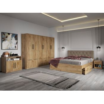 Set dormitor complet Stejar Auriu cu comoda - Madrid - C26 ieftin