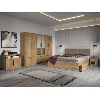 Set dormitor complet Stejar Auriu cu comoda - Madrid - C28 ieftin