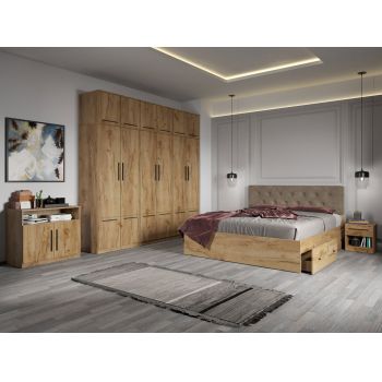 Set dormitor complet Stejar Auriu cu comoda - Madrid - C30 ieftin