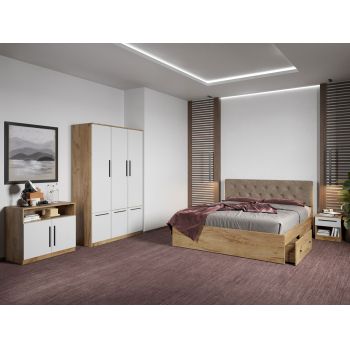 Set dormitor complet Stejar Auriu cu comoda - Madrid - C66 ieftin