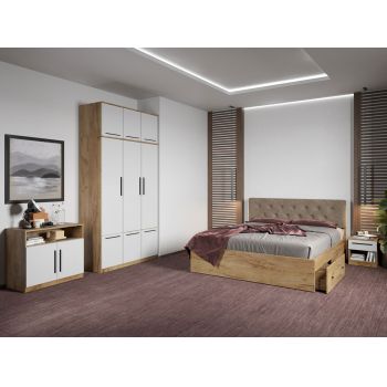 Set dormitor complet Stejar Auriu cu comoda - Madrid - C70 ieftin