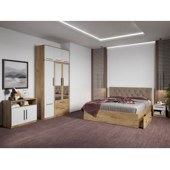 Set dormitor complet Stejar Auriu cu comoda - Madrid - C72 ieftin