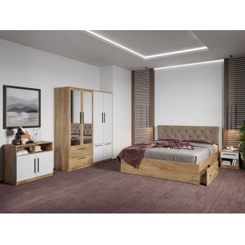 Set dormitor complet Stejar Auriu cu comoda - Madrid - C76 ieftin