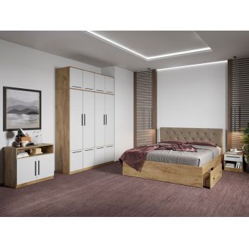 Set dormitor complet Stejar Auriu cu comoda - Madrid - C78 ieftin