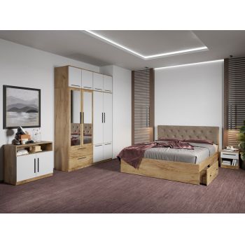 Set dormitor complet Stejar Auriu cu comoda - Madrid - C80 ieftin