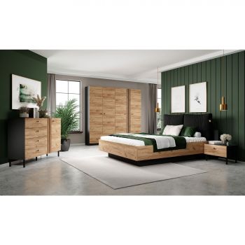 Set Dormitor Deco, Stejar Craft Auriu/Antracit la reducere