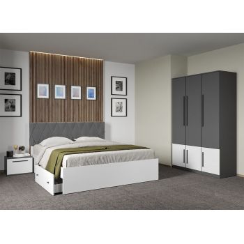 Set dormitor Gri Antracit cu Alb fara comoda - Sidney - C10 ieftin