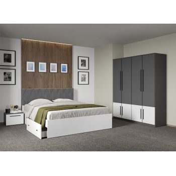 Set dormitor Gri Antracit cu Alb fara comoda - Sidney - C26 ieftin