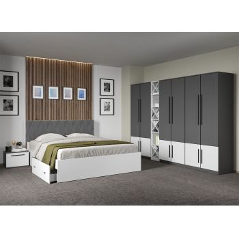 Set dormitor Gri Antracit cu Alb fara comoda - Sidney - C60