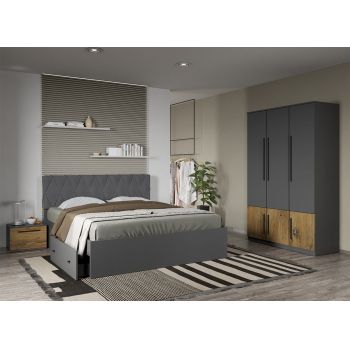 Set dormitor Gri cu Flagstaff Oak fara comoda - Sidney - C14