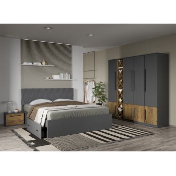 Set dormitor Gri cu Flagstaff Oak fara comoda - Sidney - C32