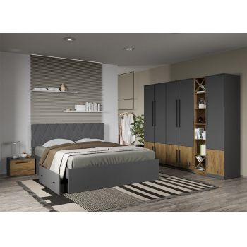 Set dormitor Gri cu Flagstaff Oak fara comoda- Sidney - C48