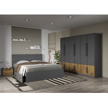 Set dormitor Gri cu Flagstaff Oak fara comoda - Sidney - C62