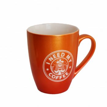 Cana ceramica Pufo Need Coffee, pentru ceai, cafea, suc, 360 ml, portocaliu la reducere
