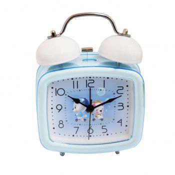 Ceas de masa desteptator pentru copii Pufo Joy, cu buton de iluminare cadran, 16 cm, model You&Me, albastru ieftin