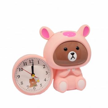 Ceas de masa desteptator pentru copii Pufo, model Ursuletul Costumat, 20 x 15 cm, roz ieftin