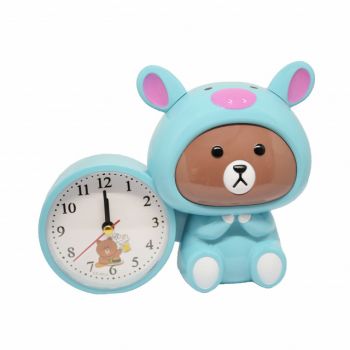 Ceas de masa desteptator pentru copii Pufo, model Ursuletul Costumat, 20 x 15 cm, verde ieftin