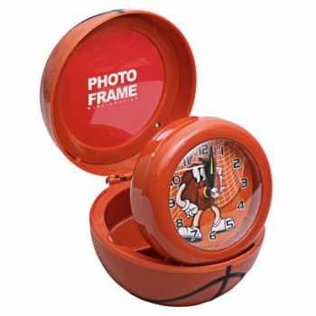 Ceas de masa pentru copii Pufo Ball, in forma de minge de baschet, cu loc pentru fotografie, portocaliu ieftin