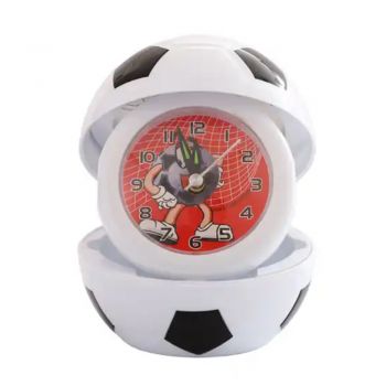 Ceas de masa pentru copii Pufo Ball, in forma de minge de fotbal, cu loc pentru fotografie, alb ieftin