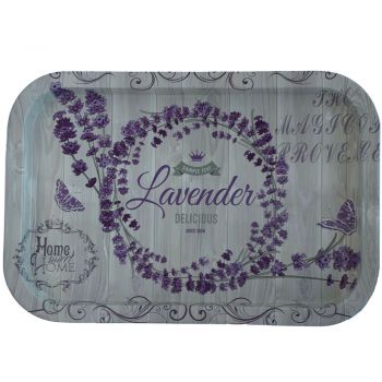 Farfurie metalica Pufo Purple lavender pentru servire desert, prajituri, aperitive, 34 x 23 cm